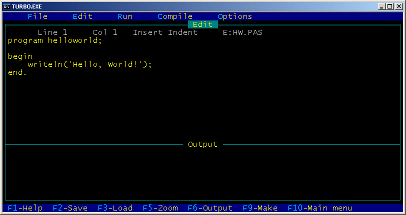 Turbo Pascal 4.0: общий вид