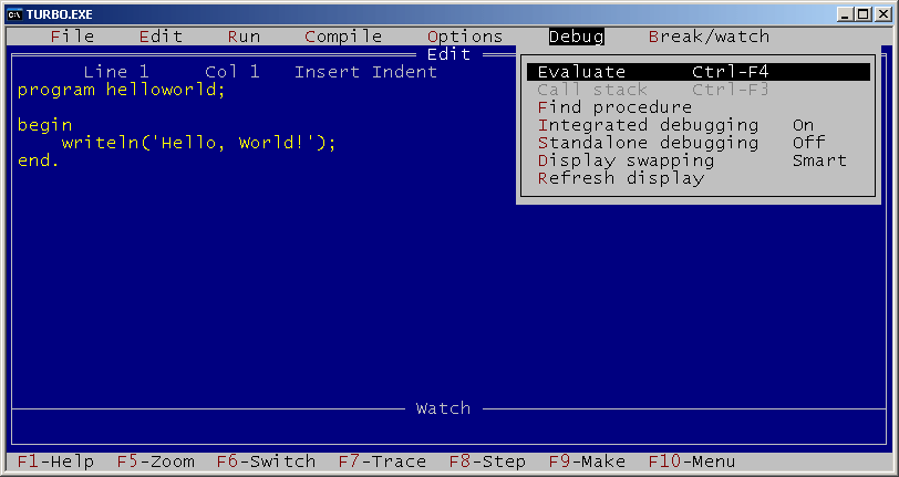 Turbo Pascal 5.5: общий вид
