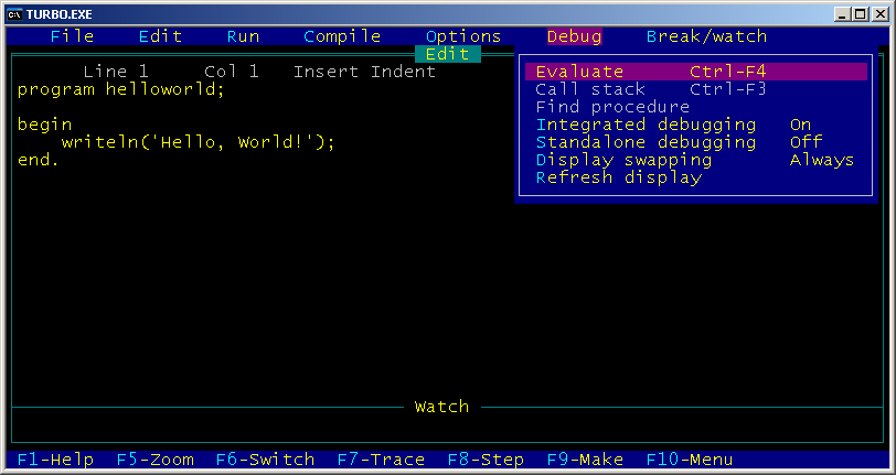 Turbo Pascal 5.0: общий вид