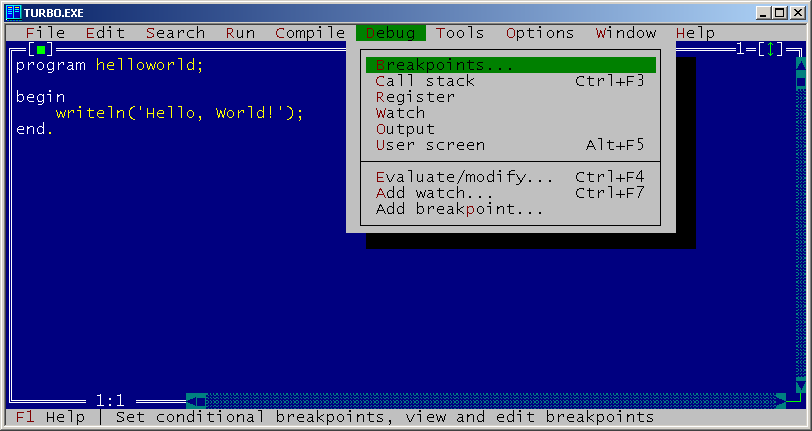 Turbo Pascal 7.0: общий вид